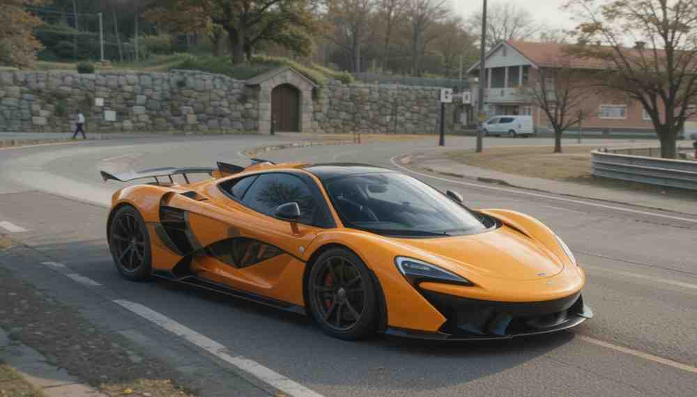 Fast & Easy Way to Copy Car Design in CPM 2 – (2025 Guide) 2 McLaren P1 custom car design with vibrant orange and black vinyl wrap, parked on a scenic road – a perfect inspiration for Car Parking Multiplayer 2 customization.